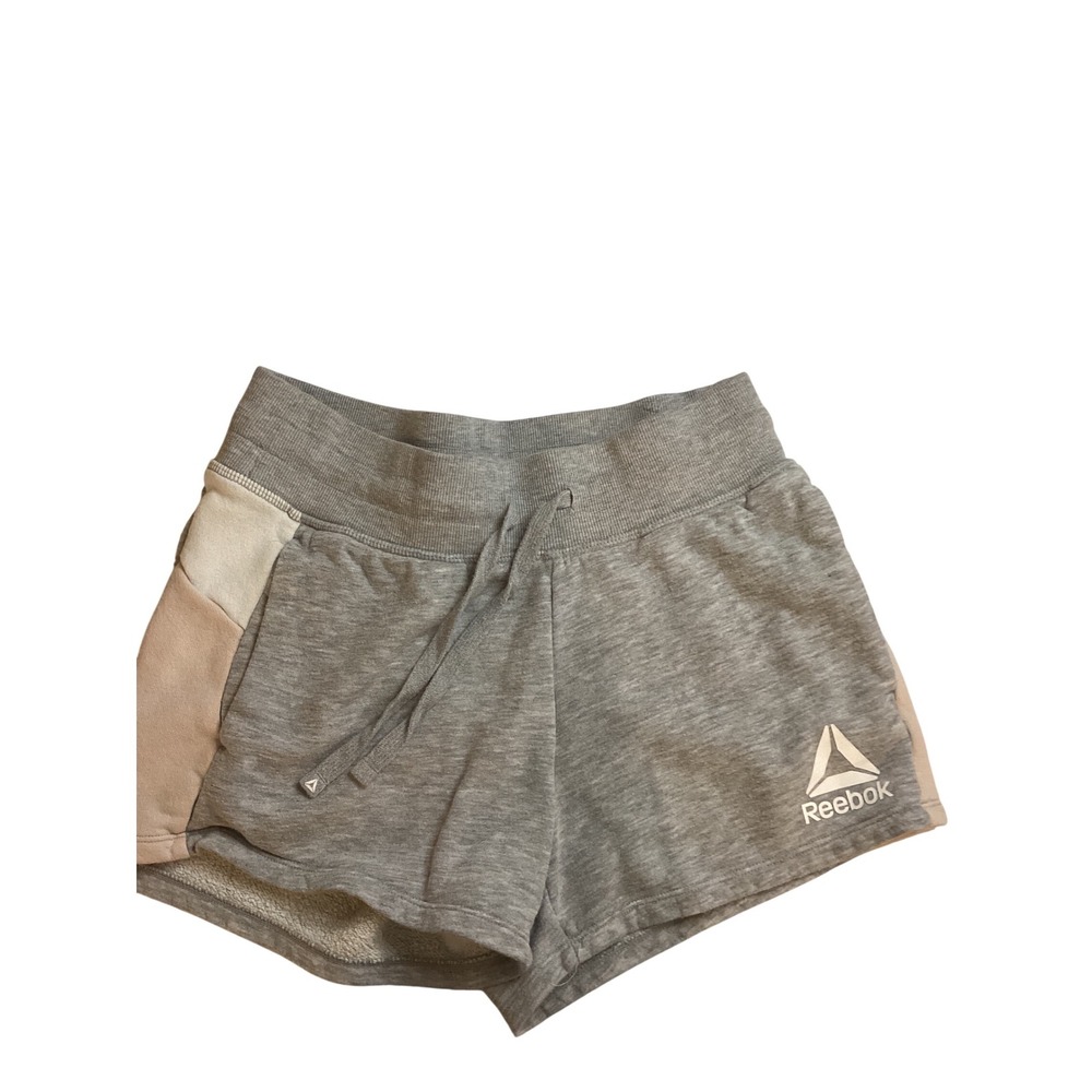 Reebok Womens Heather Grey French Terry Athletic Shorts Colorblock Side Small
